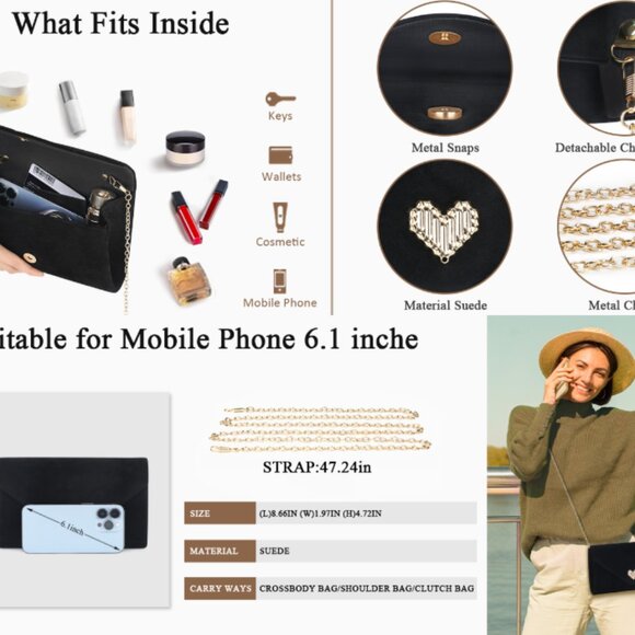 New Faux Suede Evening Bag Clutch Purse for Women Handbags Crossbody Bag Wedding - Picture 2 of 4